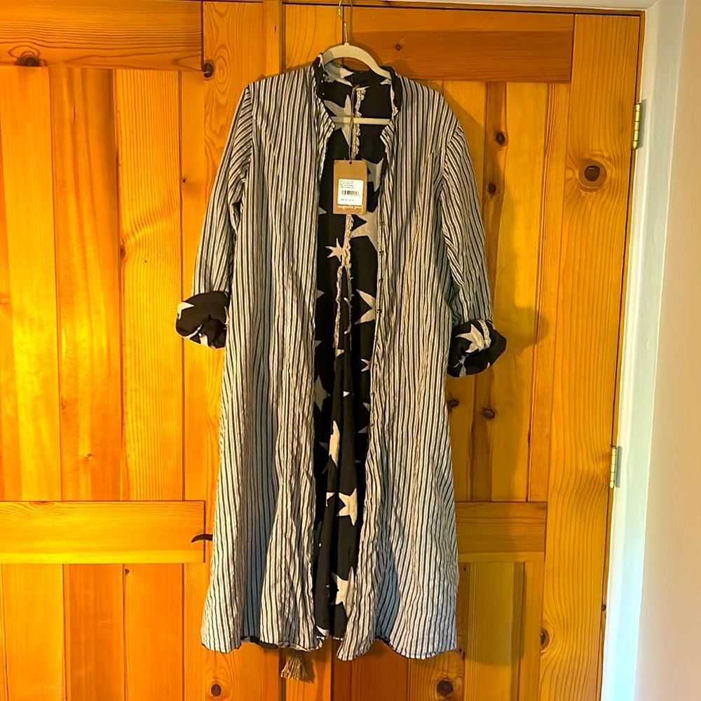 Magnolia Pearl Star Twinkle Longline Duster Flowing Coat Jacket Linen OS